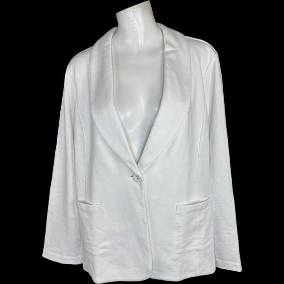 GRAVER Susan Graver LK Fusion 3/4 Slv Cutaway Hem Blazer White X-Large - Picture 1 of 13